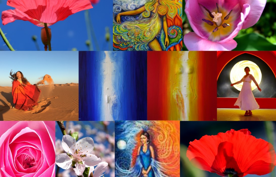Foto-Collage mit Blumen und Frauen